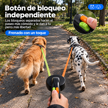 Correa retráctil doble para 2 perros